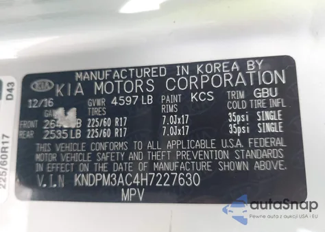 2017 Kia Sportage Lx из США, поврежденный, VIN KNDPM3AC4H7227630